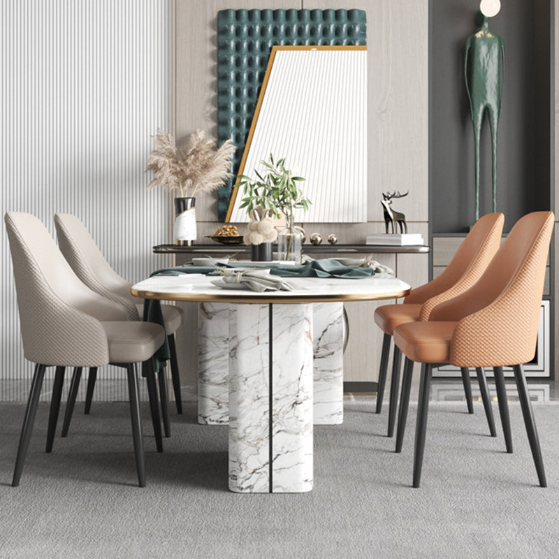 Modern Trapezoidal Leather Steel Dining Chair — Green