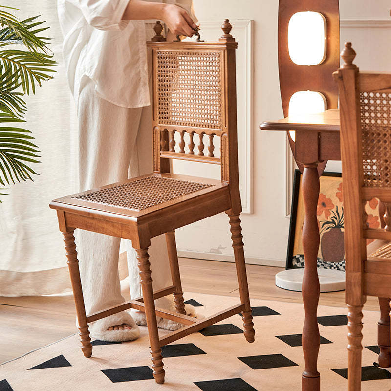 Vintage Solid Wood Rattan Dining Chair — C