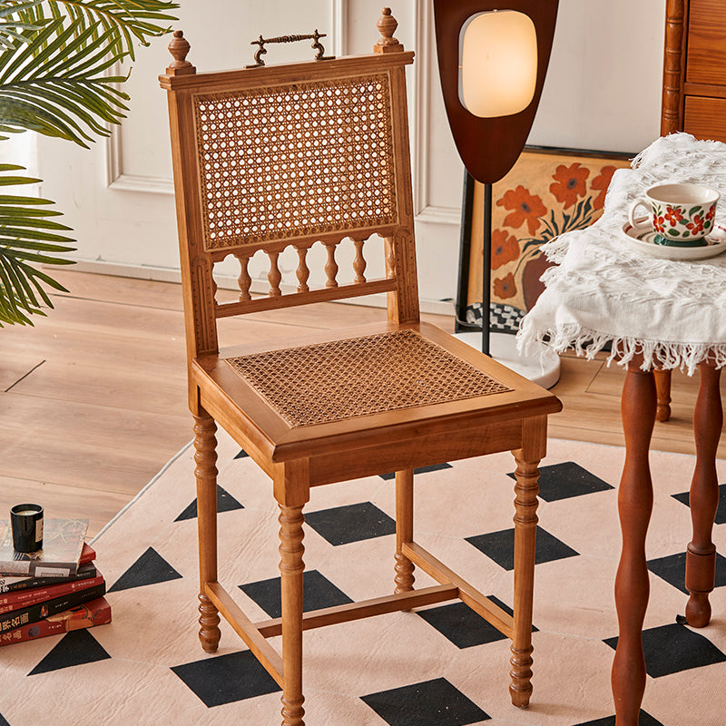 Vintage Solid Wood Rattan Dining Chair — B
