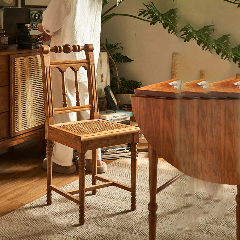 Vintage Solid Wood Rattan Dining Chair — A