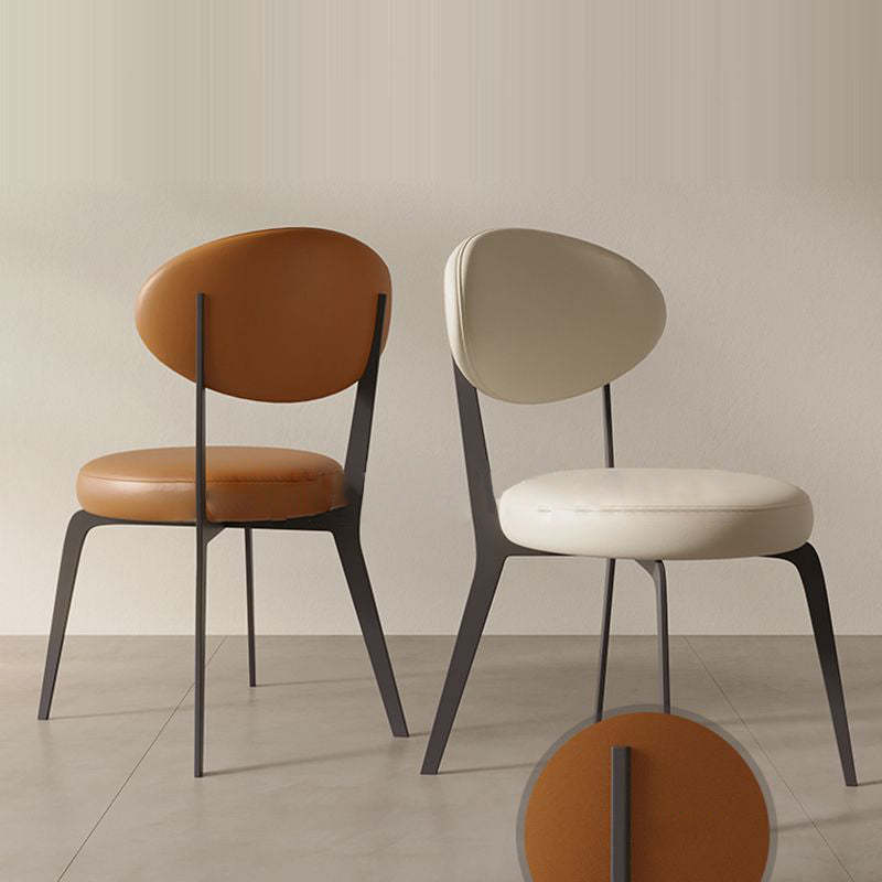 Minimalist Microfiber Leather Steel Dining Chair — Brown