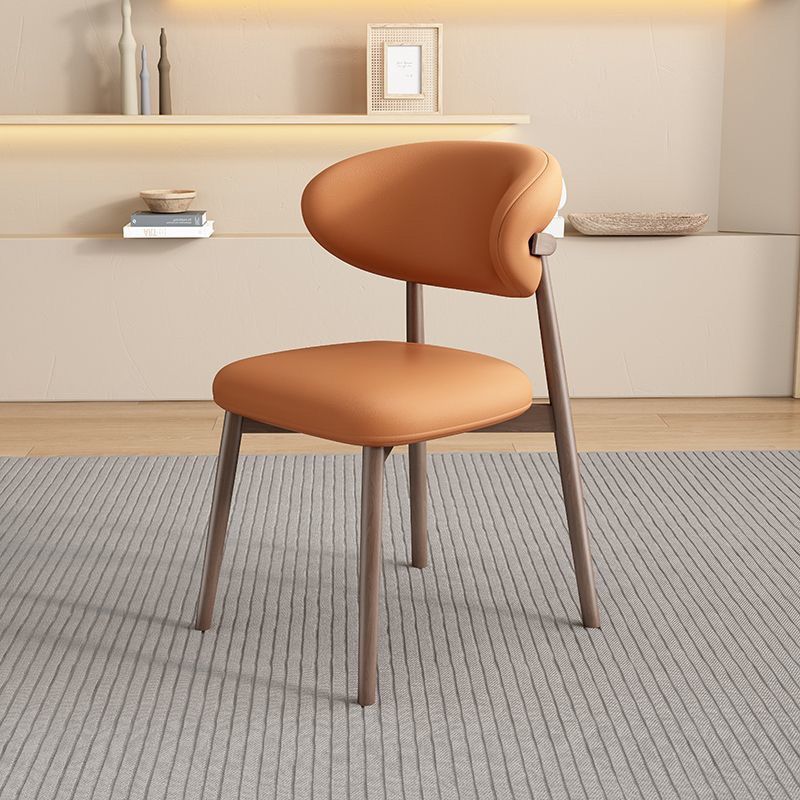 Scandinavian Leather Wood Armless Dining Chair