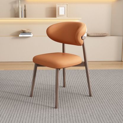 Scandinavian Leather Wood Armless Dining Chair