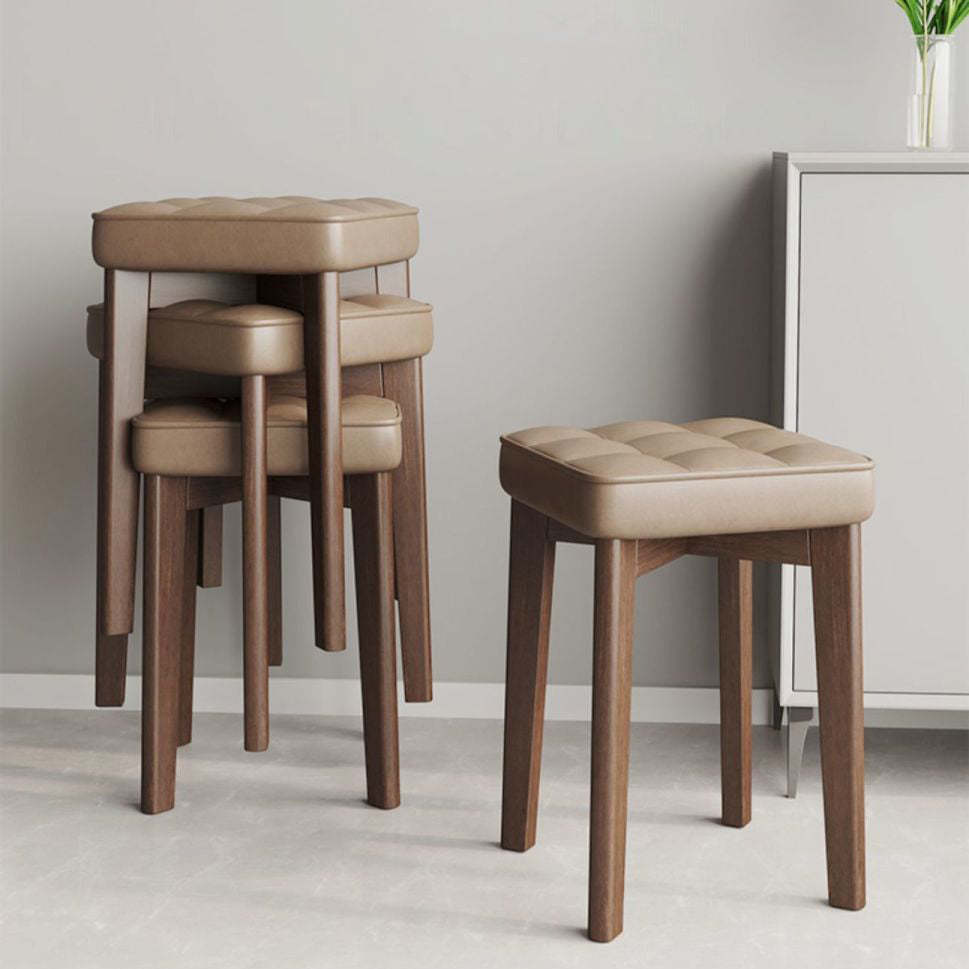 Minimalist Wood Leathaire Vanity Stool — Leathaire - Gray