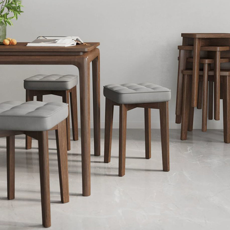 Minimalist Wood Leathaire Vanity Stool