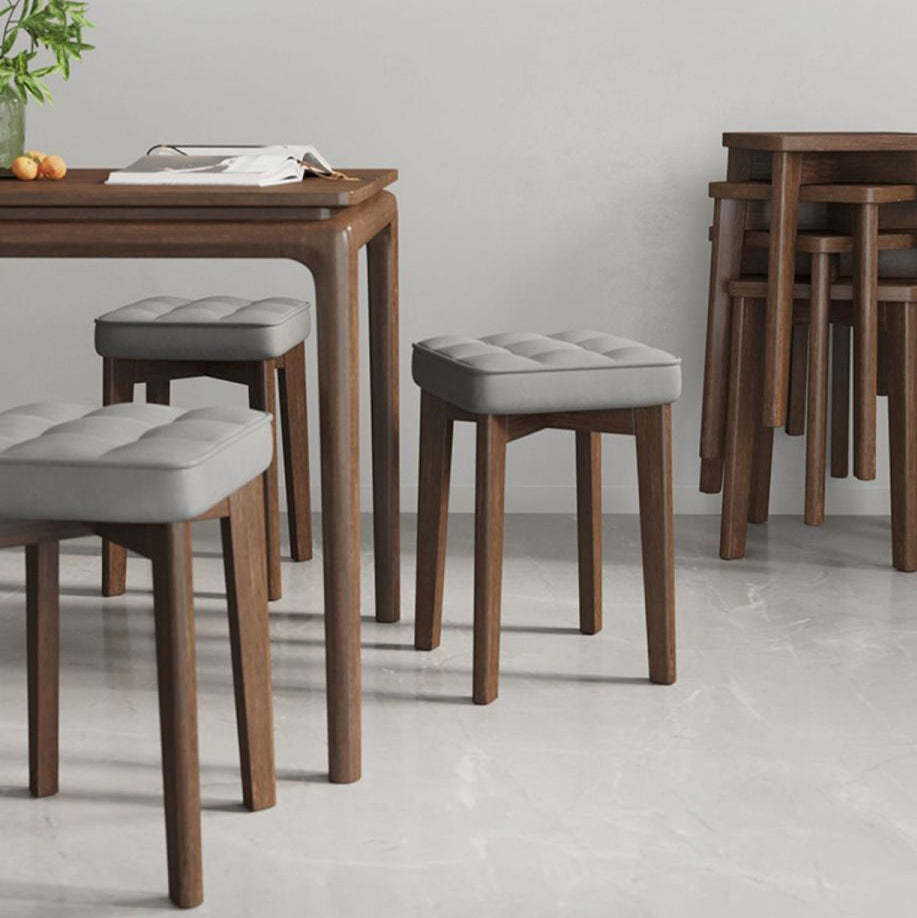 Minimalist Wood Leathaire Vanity Stool