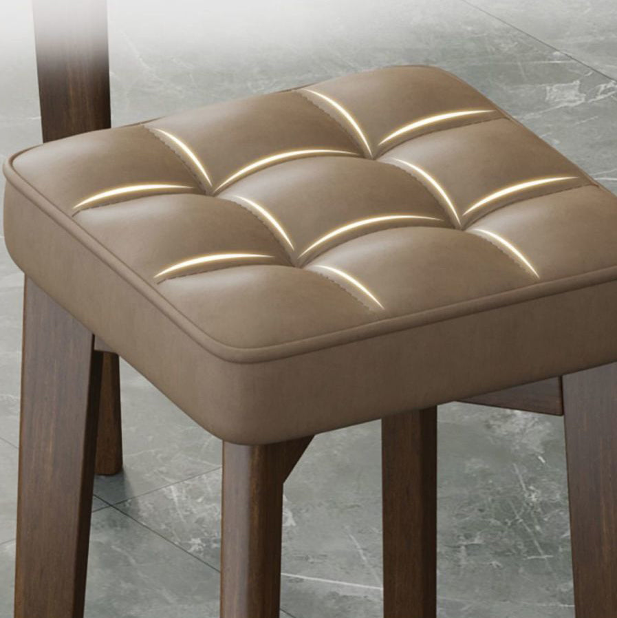 Minimalist Wood Leathaire Vanity Stool — Leathaire - Dark Green