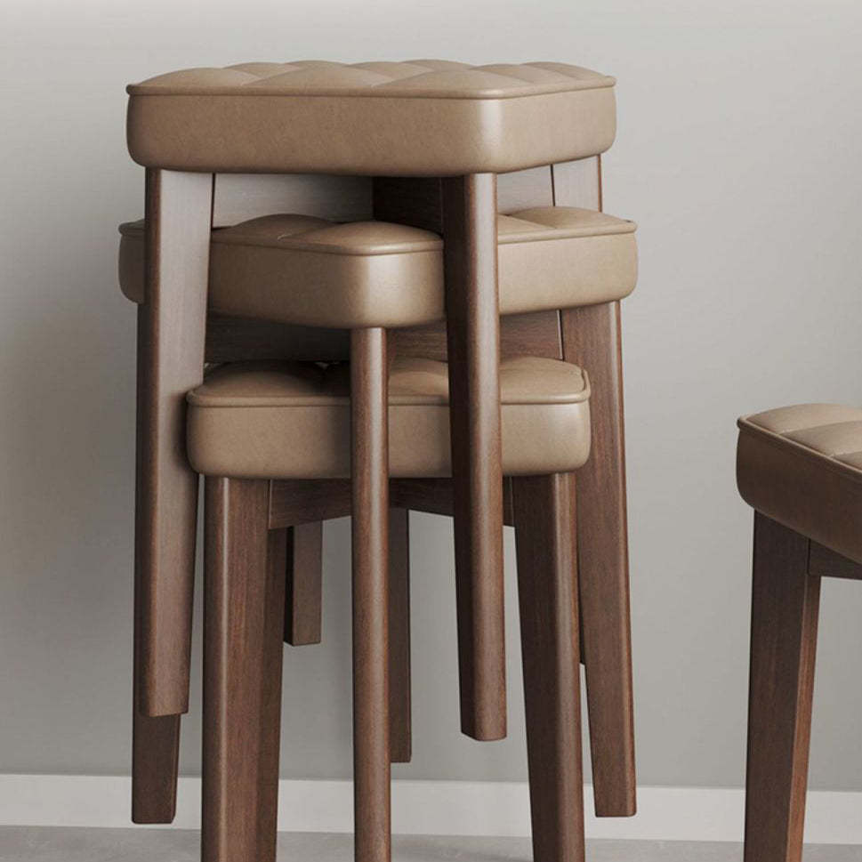 Minimalist Wood Leathaire Vanity Stool — Waxed Leather - Blue