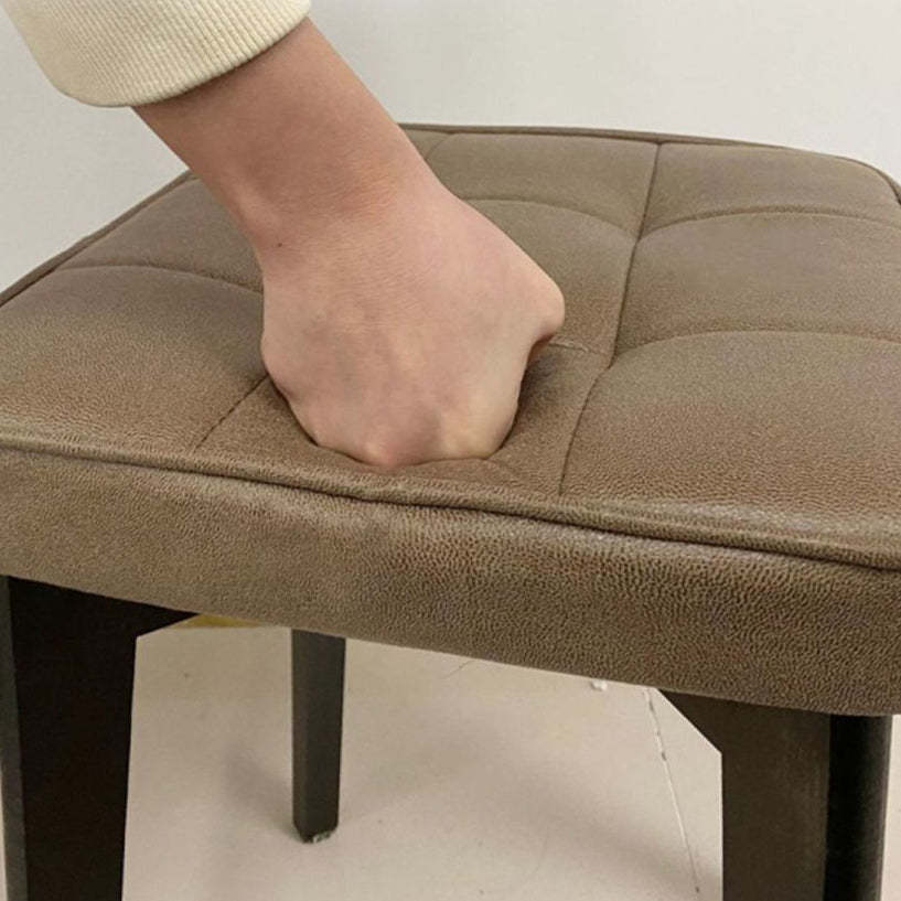Minimalist Wood Leathaire Vanity Stool — Waxed Leather - Dark Green