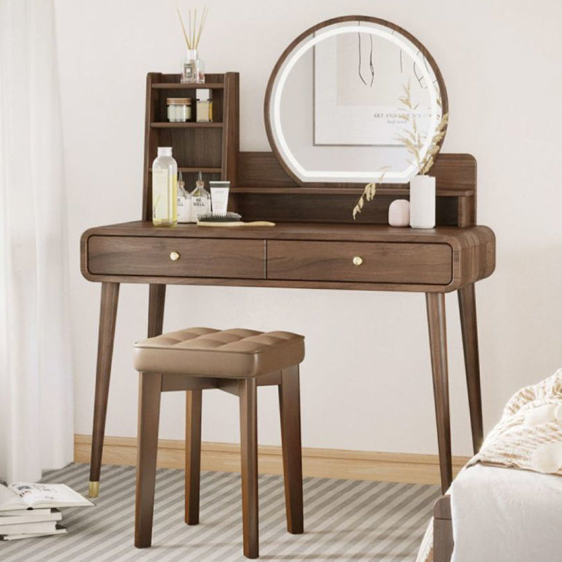 Minimalist Wood Leathaire Vanity Stool
