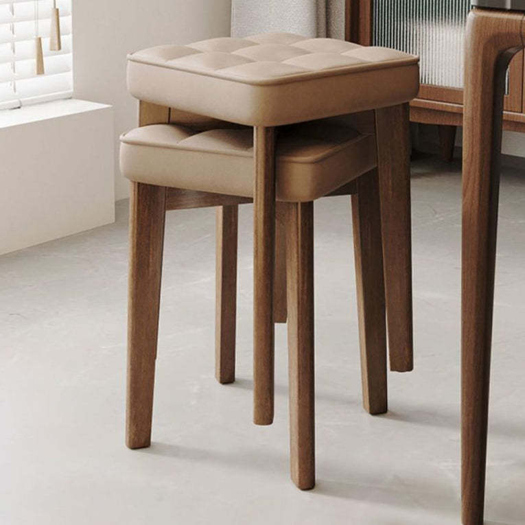 Minimalist Wood Leathaire Vanity Stool