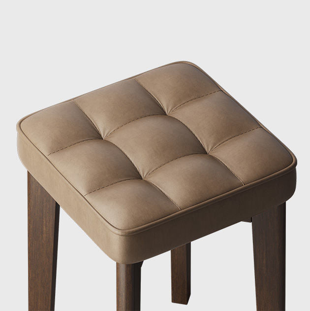 Minimalist Wood Leathaire Vanity Stool — Waxed Leather - Gray