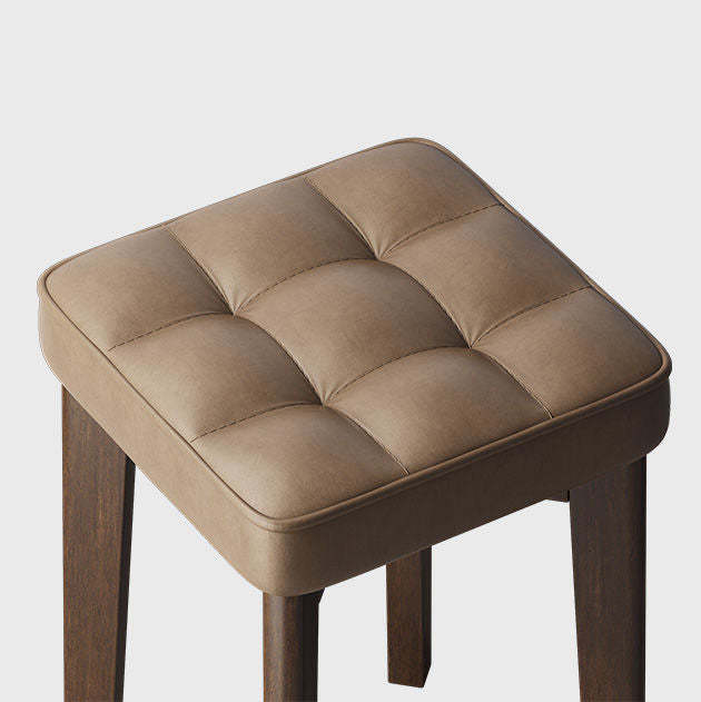 Minimalist Wood Leathaire Vanity Stool — Waxed Leather - Gray