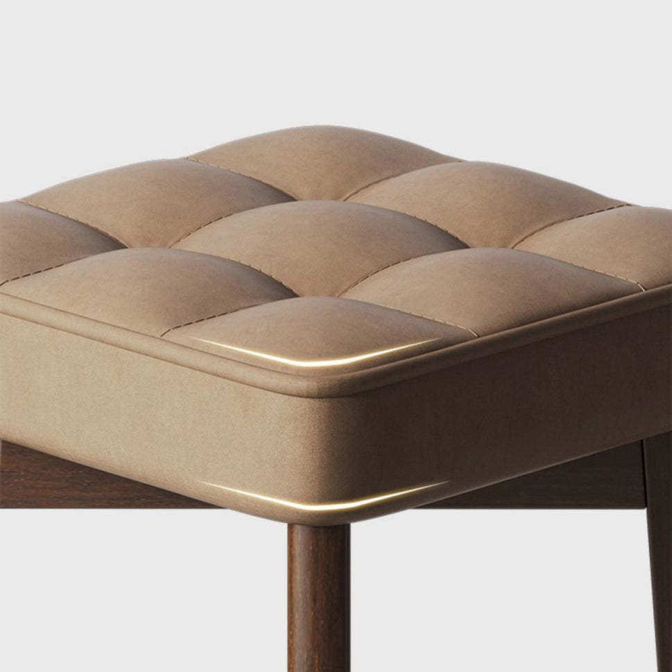 Minimalist Wood Leathaire Vanity Stool — Waxed Leather - Brown