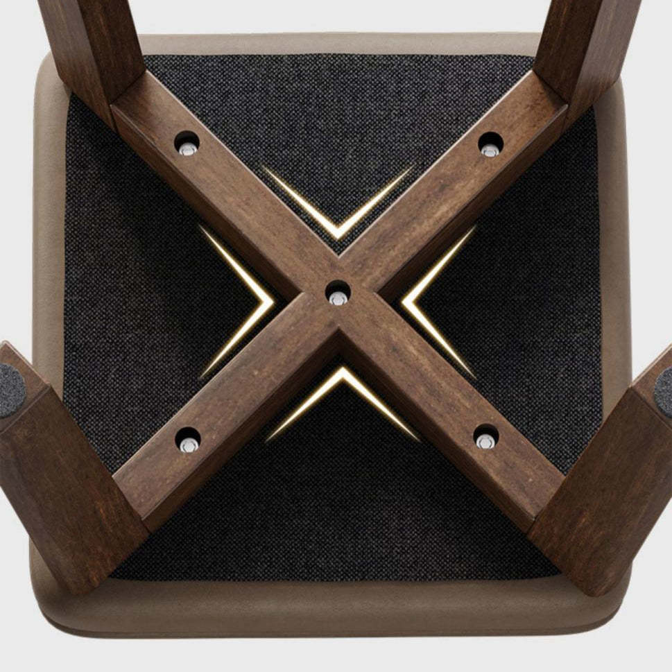 Minimalist Wood Leathaire Vanity Stool — Waxed Leather - Black