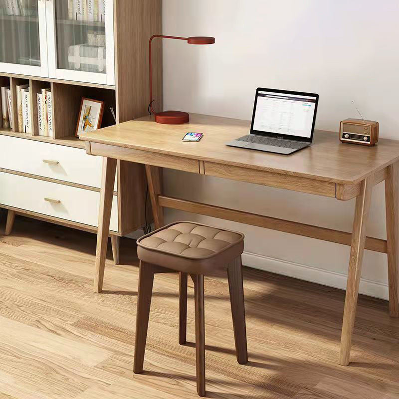 Minimalist Wood Leathaire Vanity Stool — Leathaire - Red
