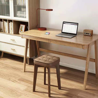 Minimalist Wood Leathaire Vanity Stool — Leathaire - Red