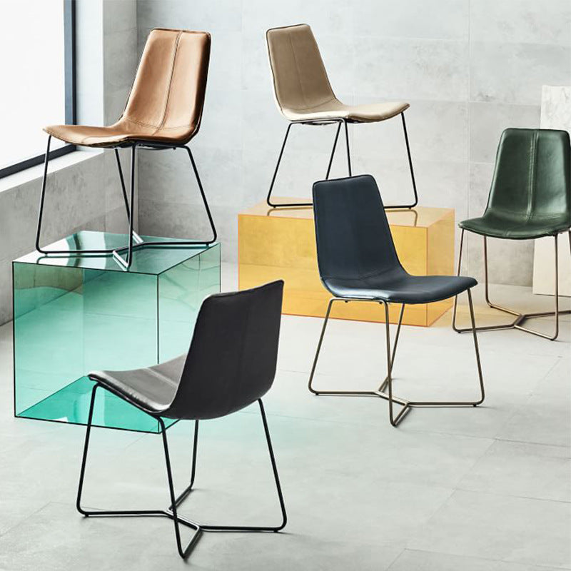 Scandinavian Leather Steel Dining Chair — Brown