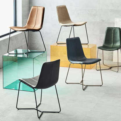 Scandinavian Leather Steel Dining Chair — Brown