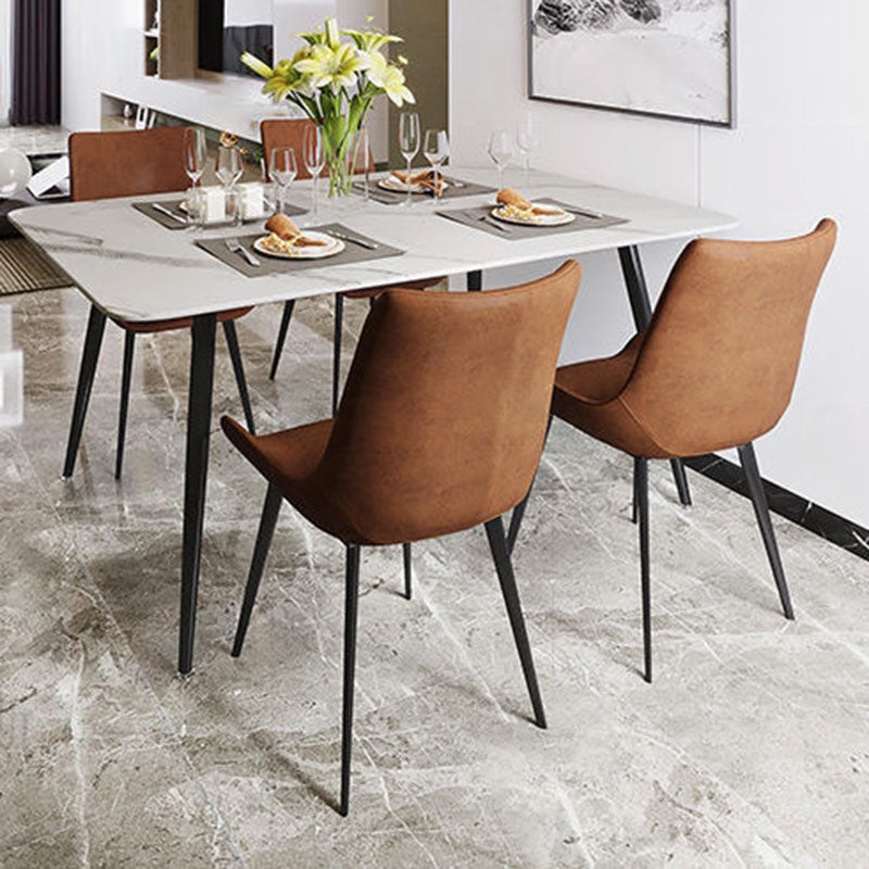Modern PU Leather Steel Dining Chair — Brown