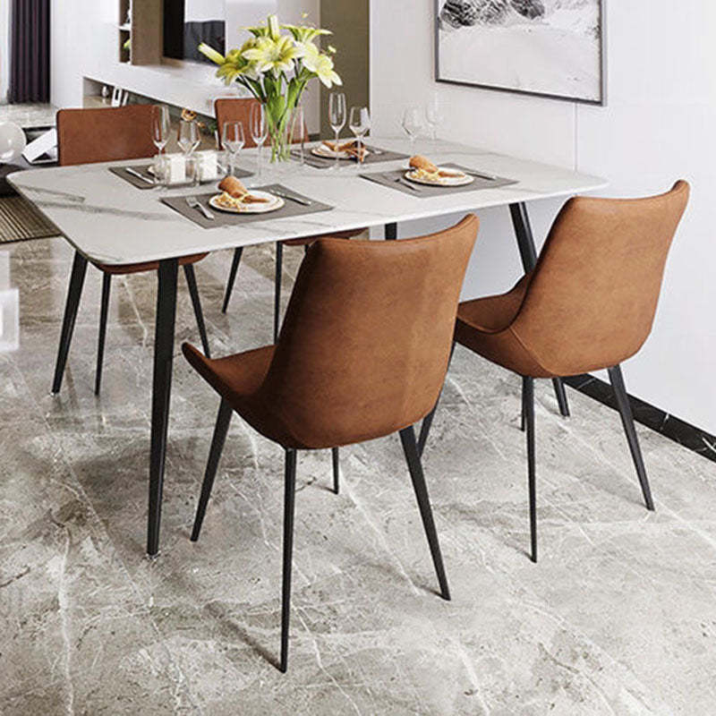 Modern PU Leather Steel Dining Chair — Brown