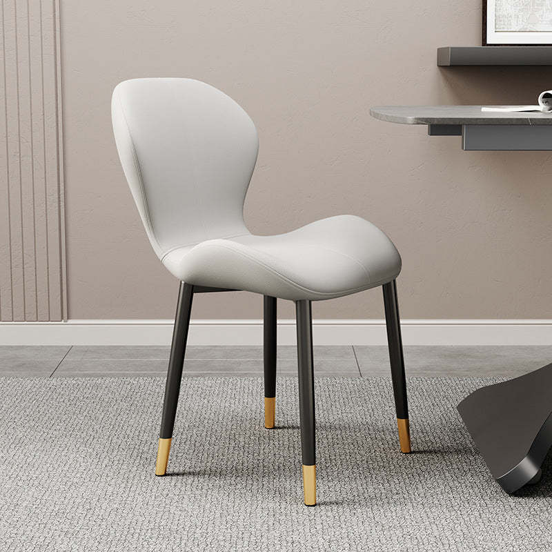 Modern Trapezoid Leather Steel Dining Chair