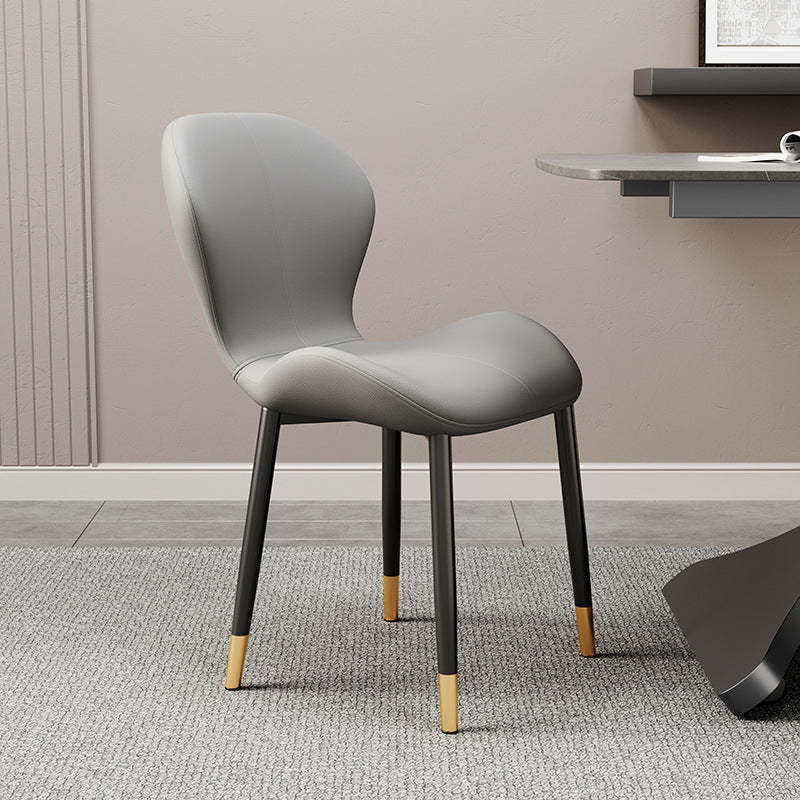 Modern Trapezoid Leather Steel Dining Chair