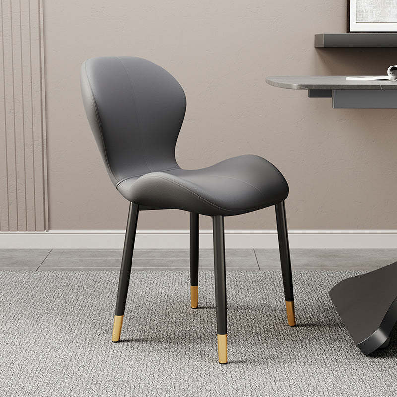 Modern Trapezoid Leather Steel Dining Chair