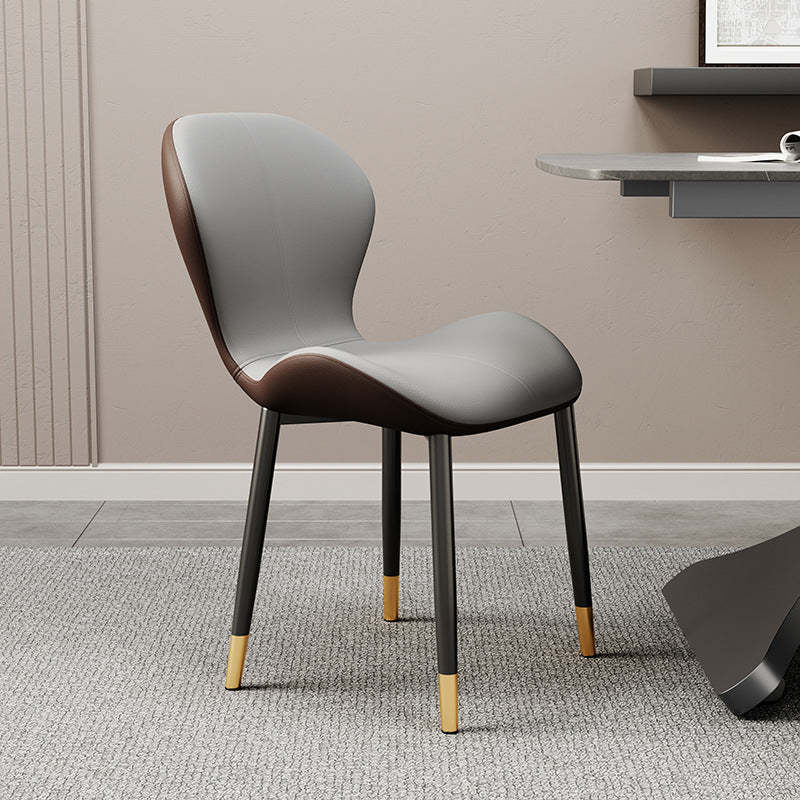 Modern Trapezoid Leather Steel Dining Chair