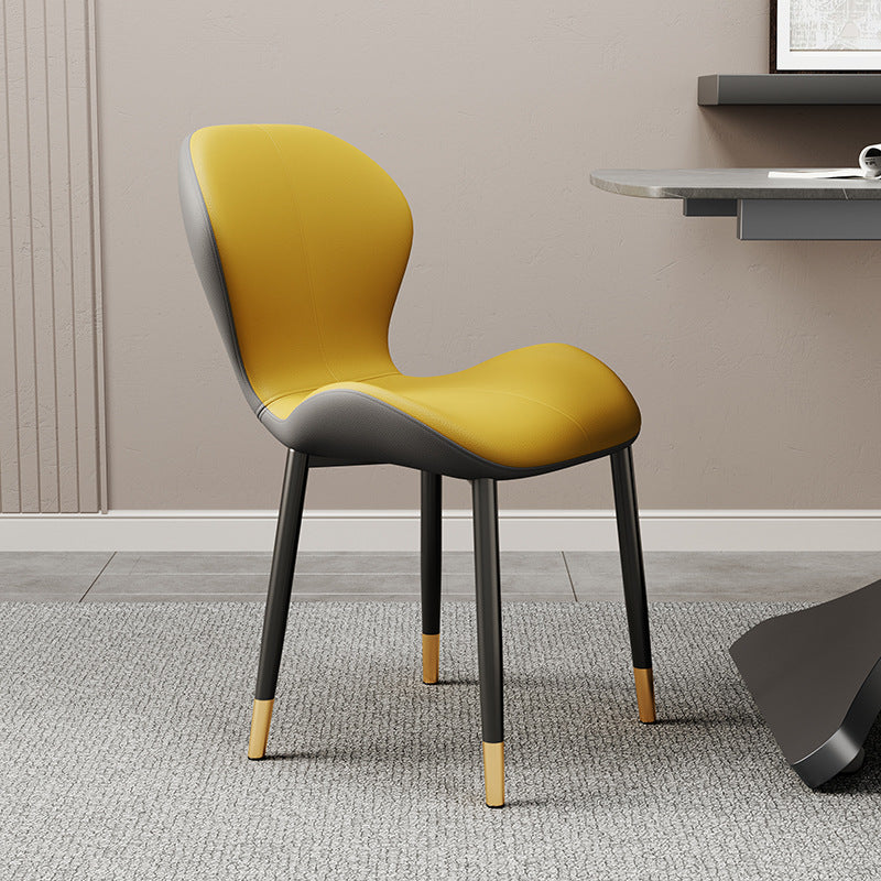 Modern Trapezoid Leather Steel Dining Chair