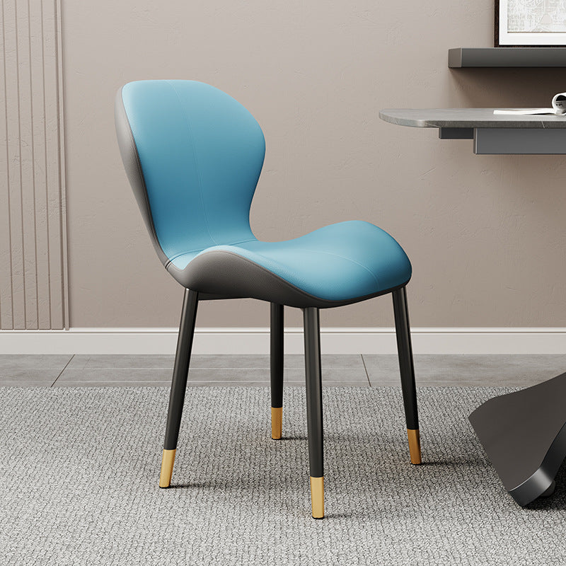 Modern Trapezoid Leather Steel Dining Chair