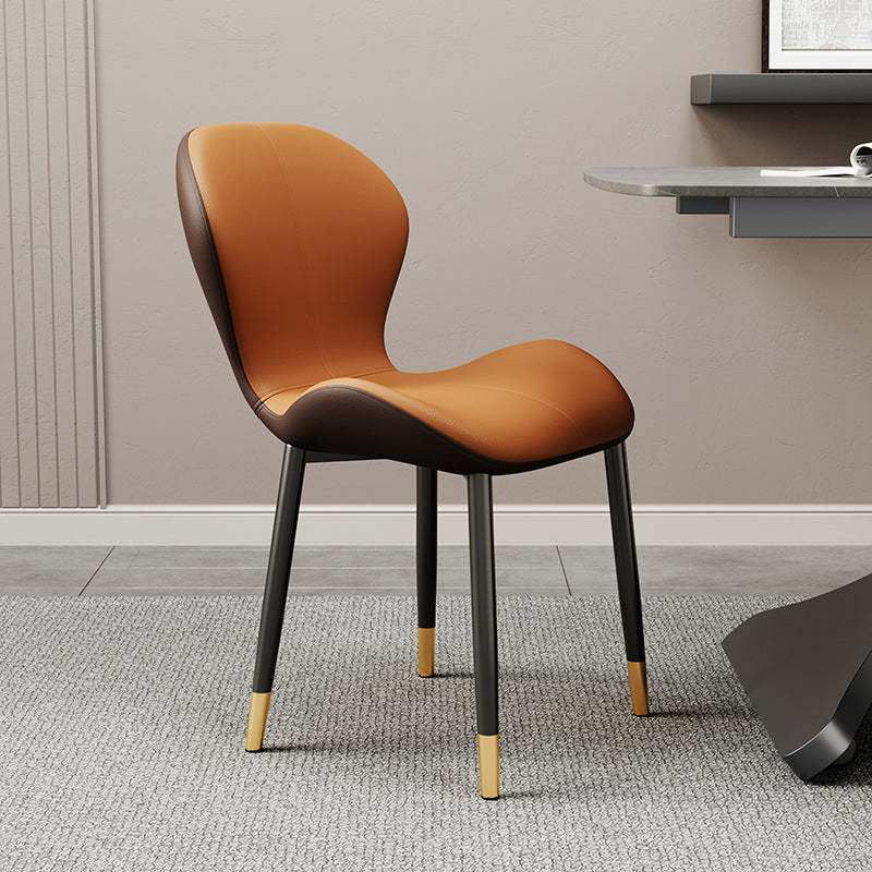 Modern Trapezoid Leather Steel Dining Chair