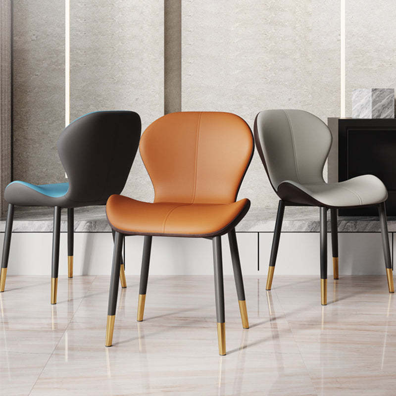 Modern Trapezoid Leather Steel Dining Chair — White