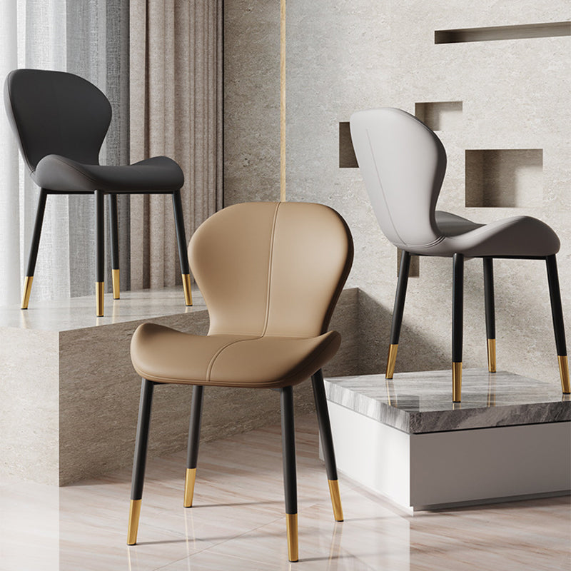 Modern Trapezoid Leather Steel Dining Chair — Light Gray