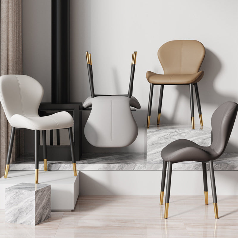 Modern Trapezoid Leather Steel Dining Chair