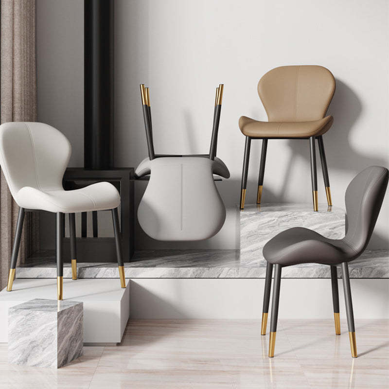 Modern Trapezoid Leather Steel Dining Chair