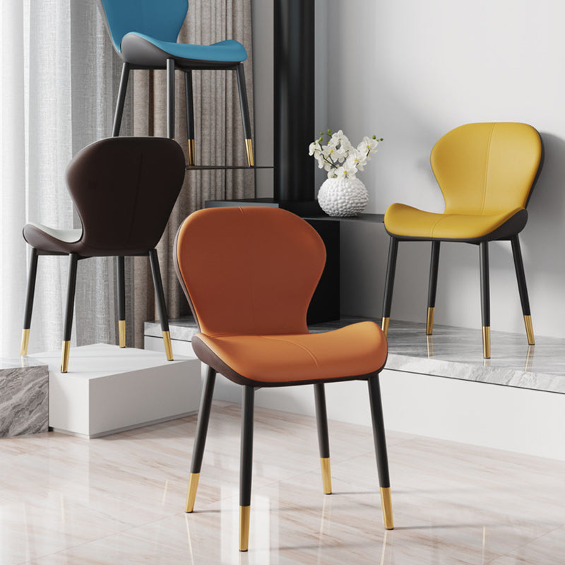 Modern Trapezoid Leather Steel Dining Chair