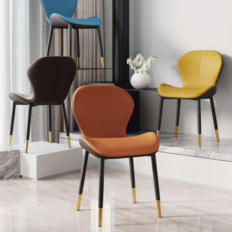 Modern Trapezoid Leather Steel Dining Chair