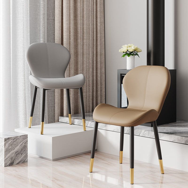Modern Trapezoid Leather Steel Dining Chair — Orange