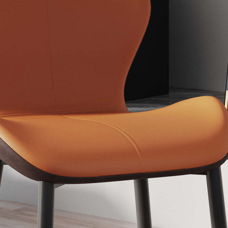 Modern Trapezoid Leather Steel Dining Chair — White & Gray