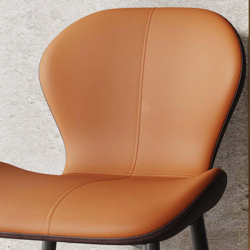 Modern Trapezoid Leather Steel Dining Chair — White & Brown