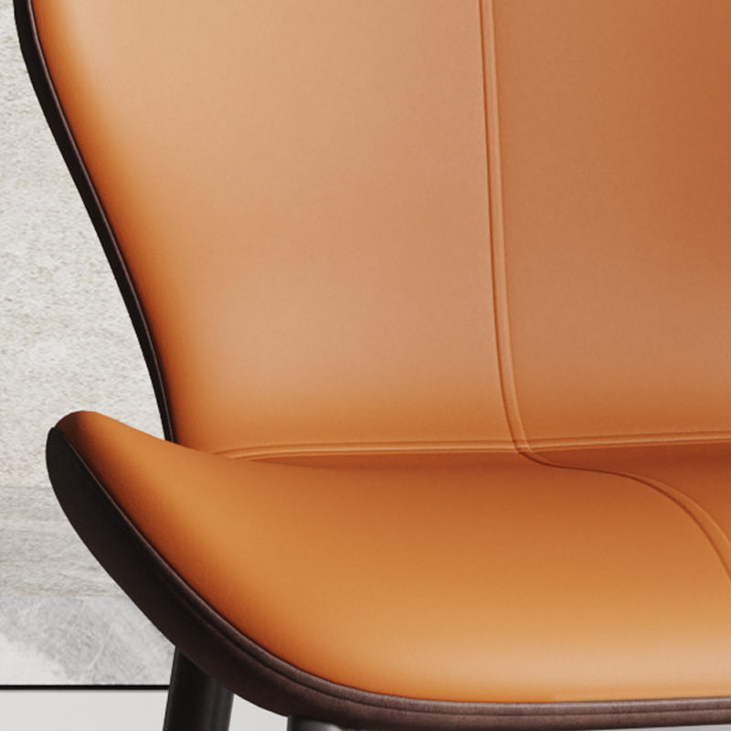Modern Trapezoid Leather Steel Dining Chair — Gray & Brown