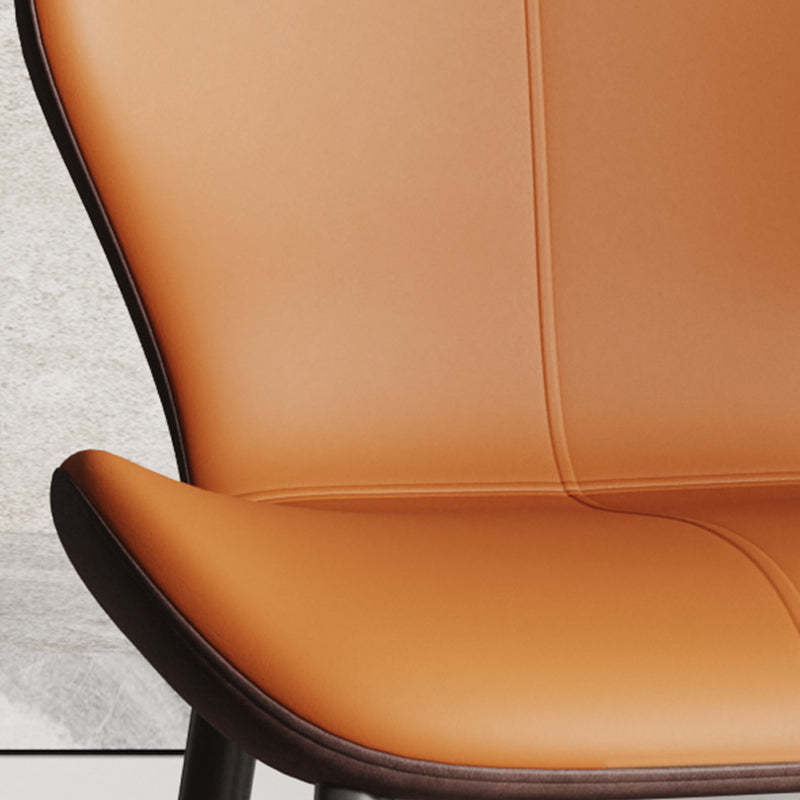 Modern Trapezoid Leather Steel Dining Chair — Gray & Brown