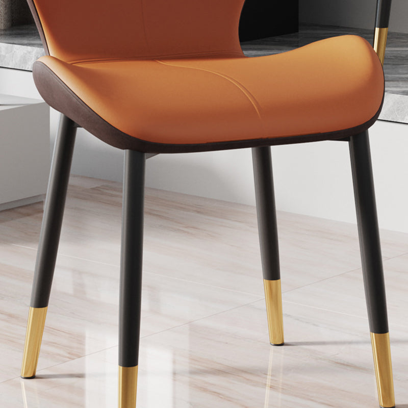 Modern Trapezoid Leather Steel Dining Chair — Yellow