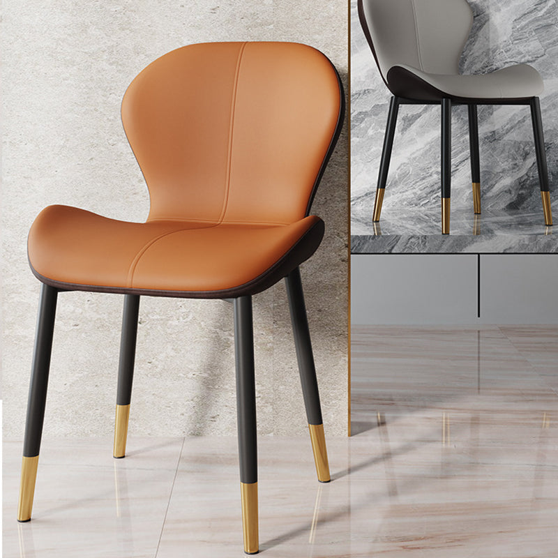 Modern Trapezoid Leather Steel Dining Chair — Dark Gray