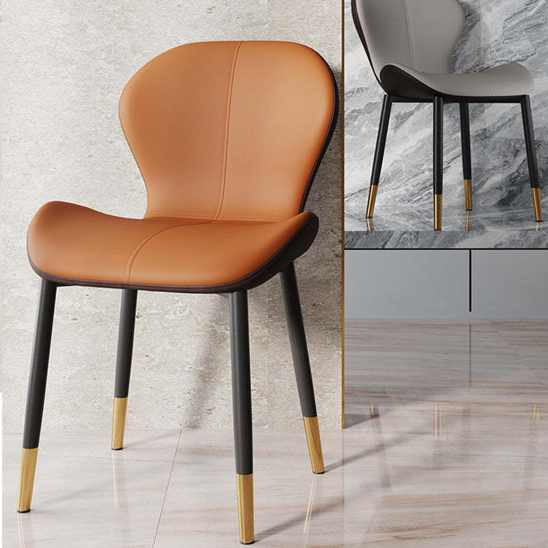 Modern Trapezoid Leather Steel Dining Chair — Dark Gray