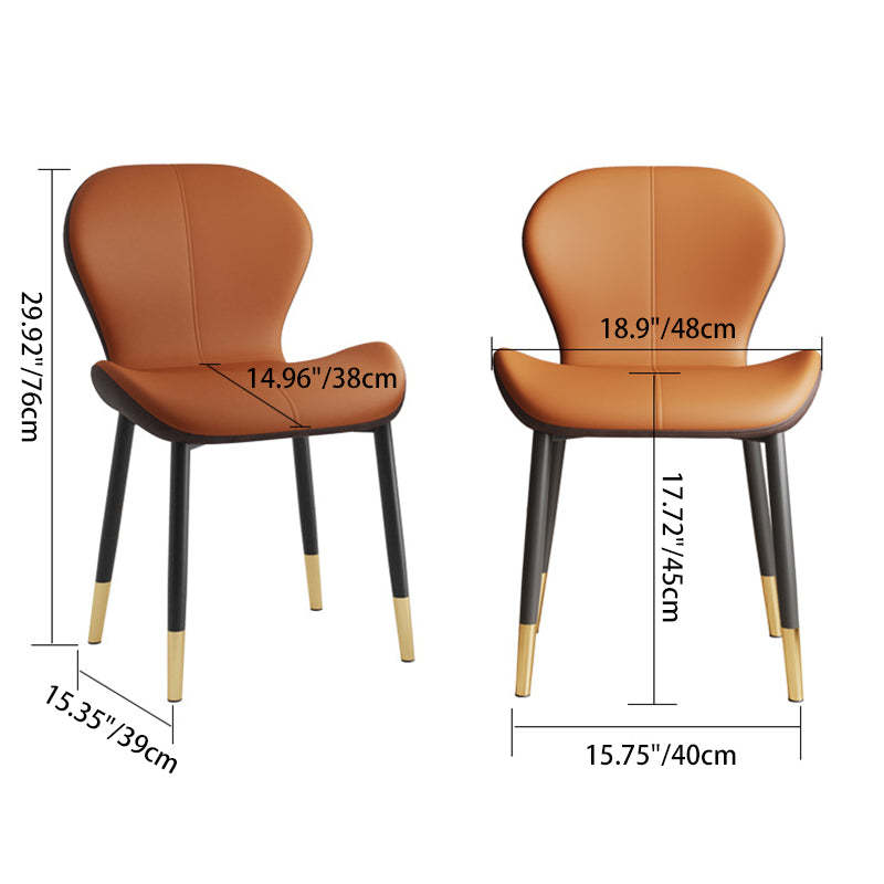 Modern Trapezoid Leather Steel Dining Chair — Light Coffee Color