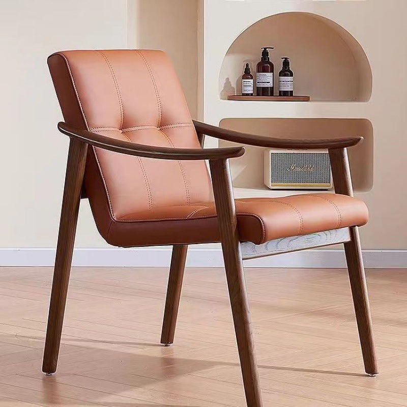 Nordic Leather Ash Wood Accent Chair — Gray