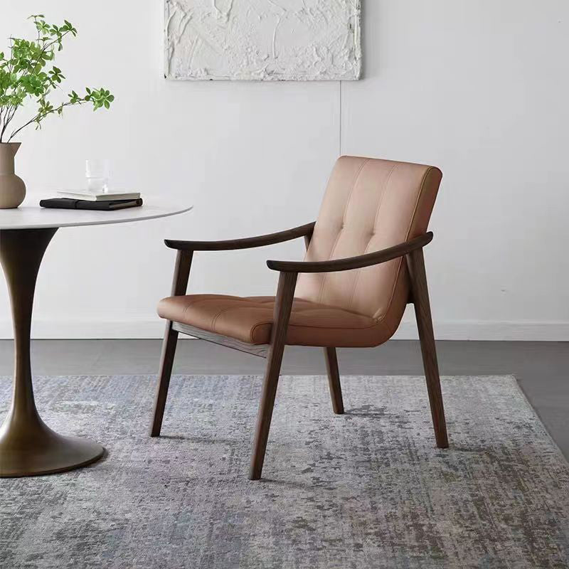 Nordic Leather Ash Wood Accent Chair