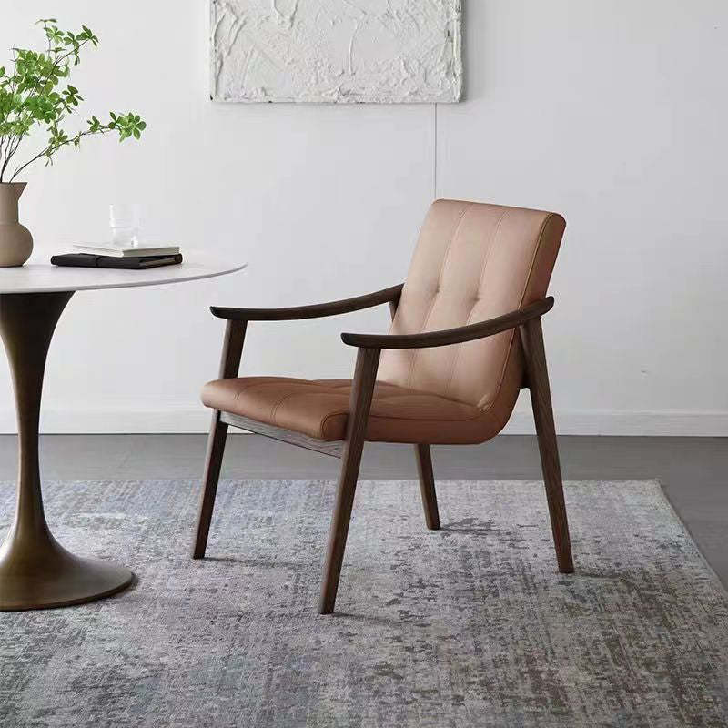 Nordic Leather Ash Wood Accent Chair